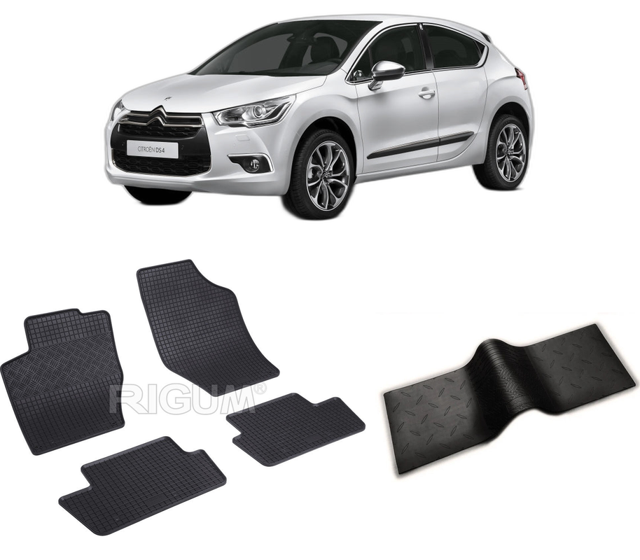 Set covorase auto CITROEN DS 4 CROSSBACK din 11.2015-06.2018, cu covoras tunel median, CAROSERIE HATCHBACK, Presuri cauciuc 100%, compatibil cu autoturismul CITROEN DS 4 CROSSBACK, Rigum