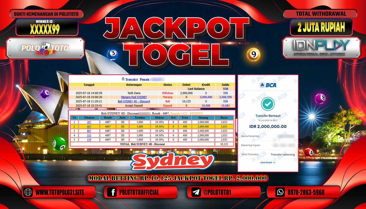 POLOTOTO JACKPOT TOGEL POOL SYDNEY Rp.2.000.000,- LUNAS