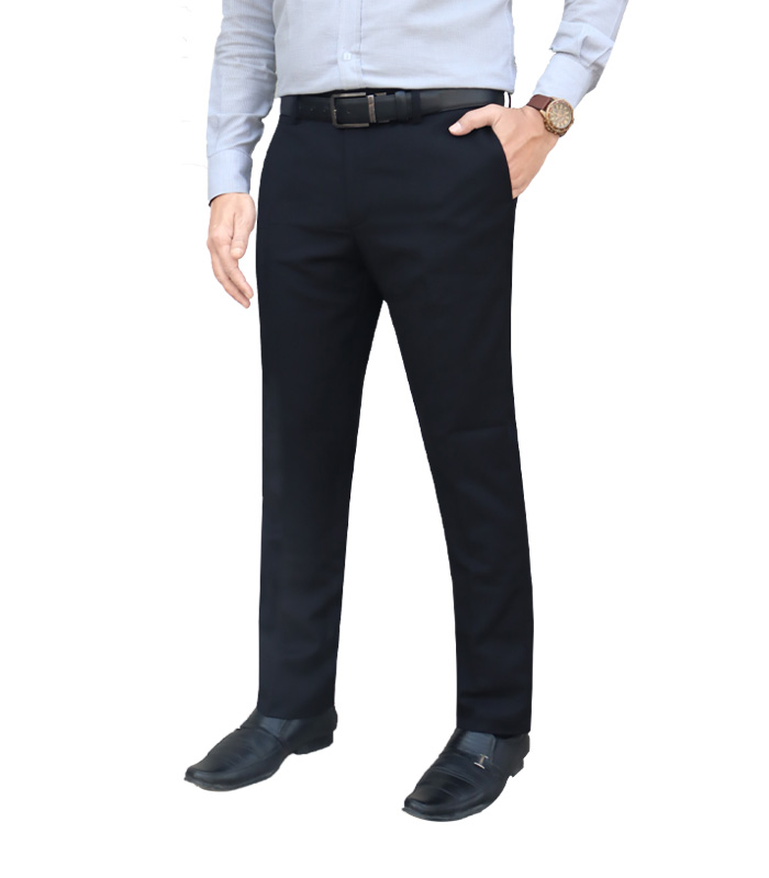 Men's Formal Trouser Slim Fit Plain Front Cross Pocket Color: E/W(BLACK ...
