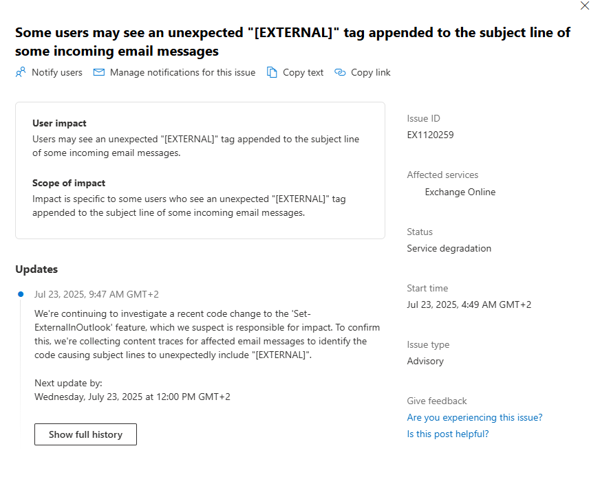 Exchange Online-Bug