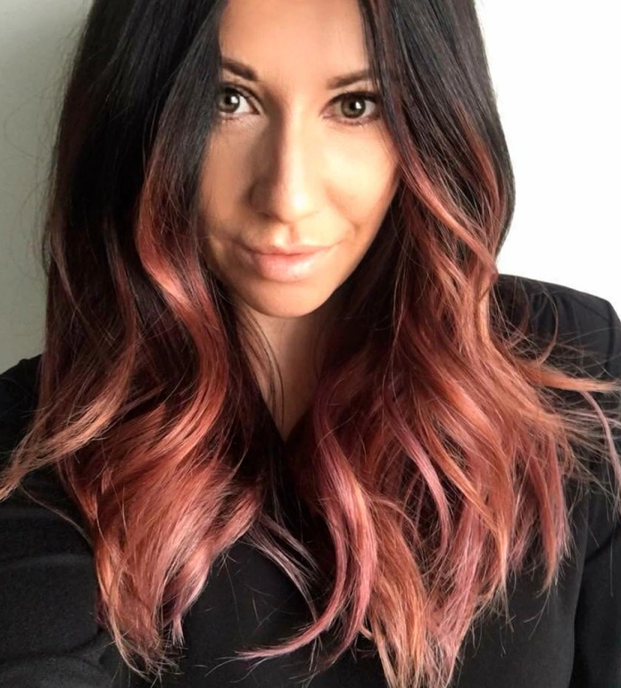 Long strawberry blonde hair ombre highlighted brunette