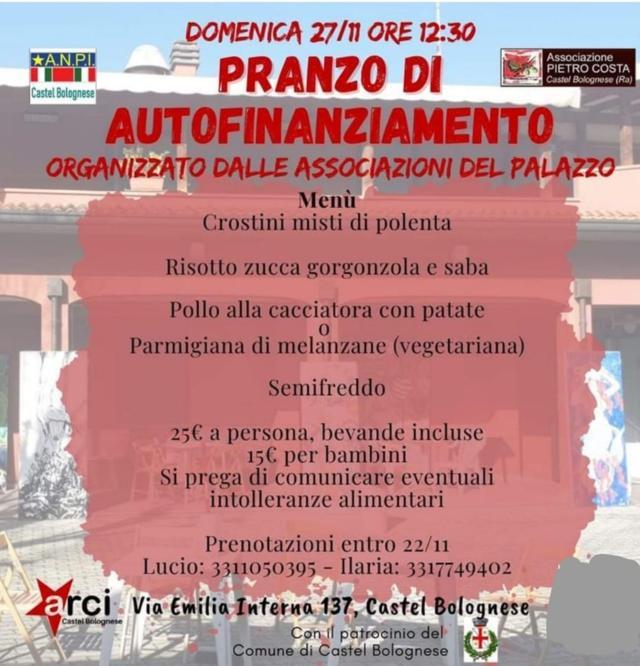 Domenica 27 novembre Pranzo di autofinanziamento per il Palazzo Pietro Costa