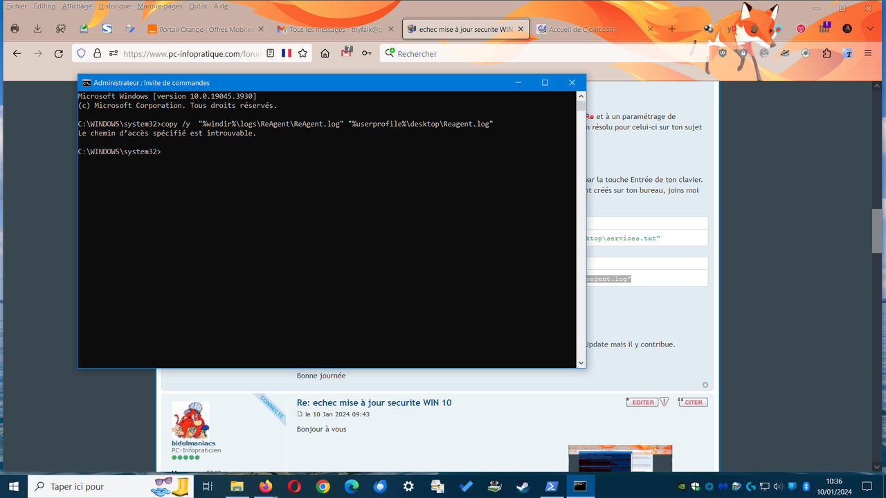 ERREUR INVITE DE COMMANDE ADMINISTRATEUR
