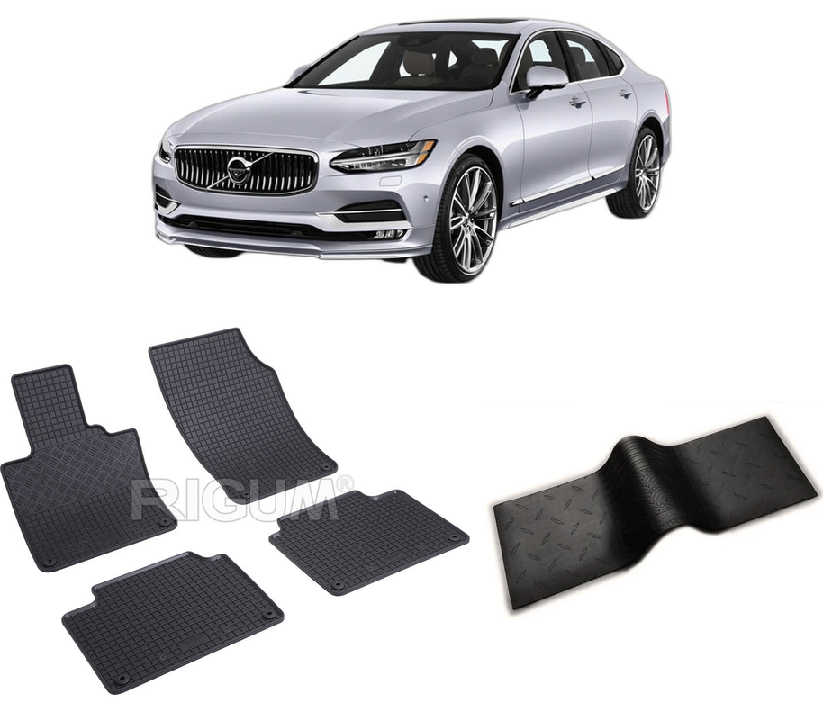 Set covorase auto VOLVO S 90 HYBRID din 2016-PREZENT, cu covoras tunel median, CAROSERIE SEDAN HYBRID, Presuri cauciuc 100%, compatibil cu autoturismul VOLVO S 90 HYBRID, Rigum