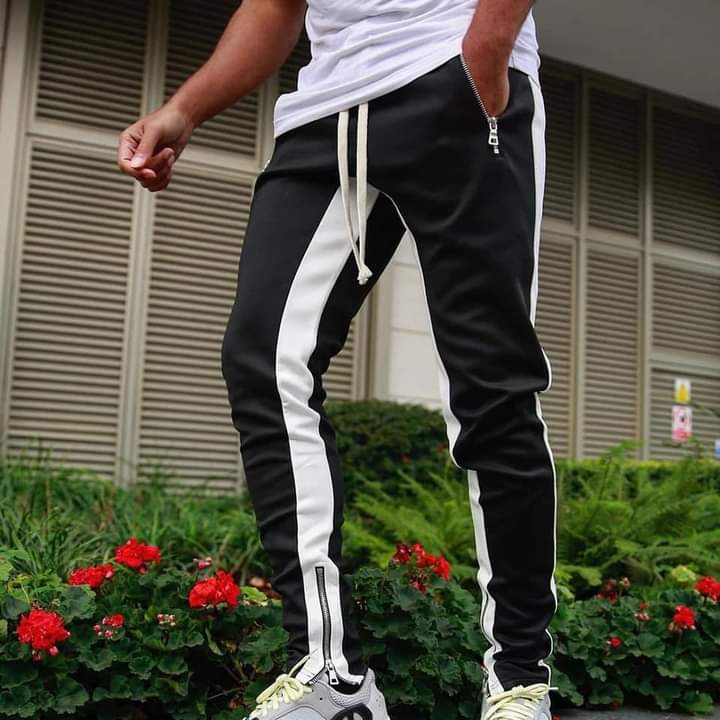 Casual Mens Sweatpant Trouser black + white