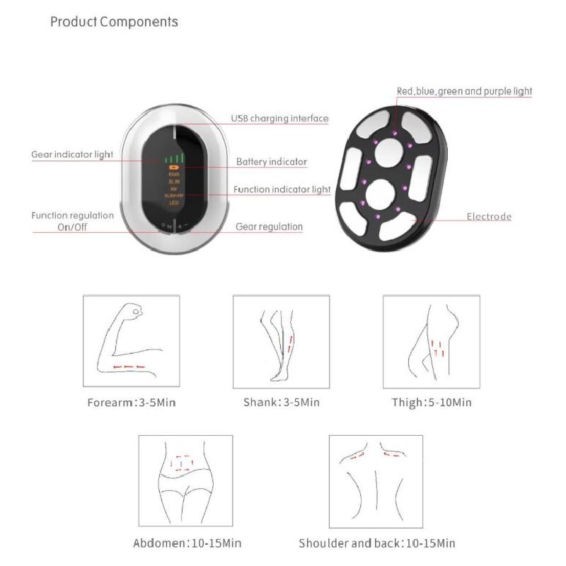 White RF Body Sculpting Massager Handheld Slimming Device with EMS & LED Light Therapy for Stomach Arms and Legs Skin Tightening