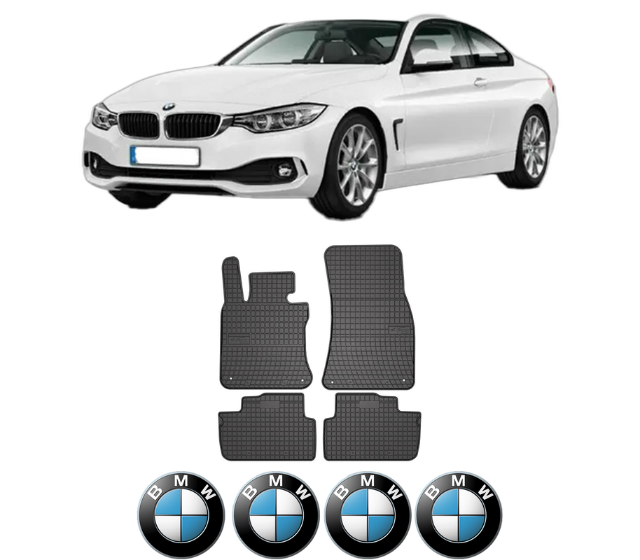 Set covorase presuri BMW Seria 4 Coupe (F32, F82) din 2013-2020, auto, din cauciuc thermoplastic, 4 Stickere auto cu BMW Seria