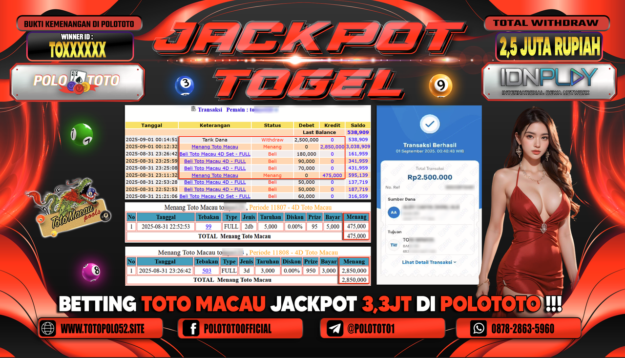 POLOTOTO JACKPOT TOGEL TOTO MACAU Rp.2.500.000,-