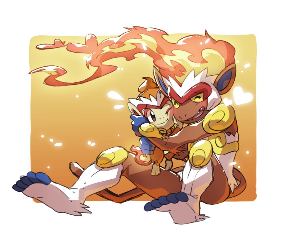 chimchar-and-infernape-pokemon-drawn-by-