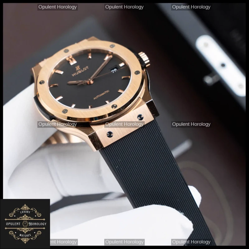 Hublot Classic Fusion King Gold Black Dial Automatic SW300 42mm Rubber Strap