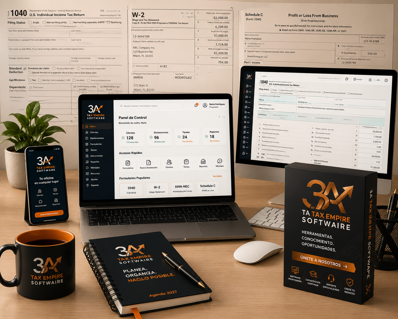 Laptop mostrando el software y marketing de 3A Tax Empire