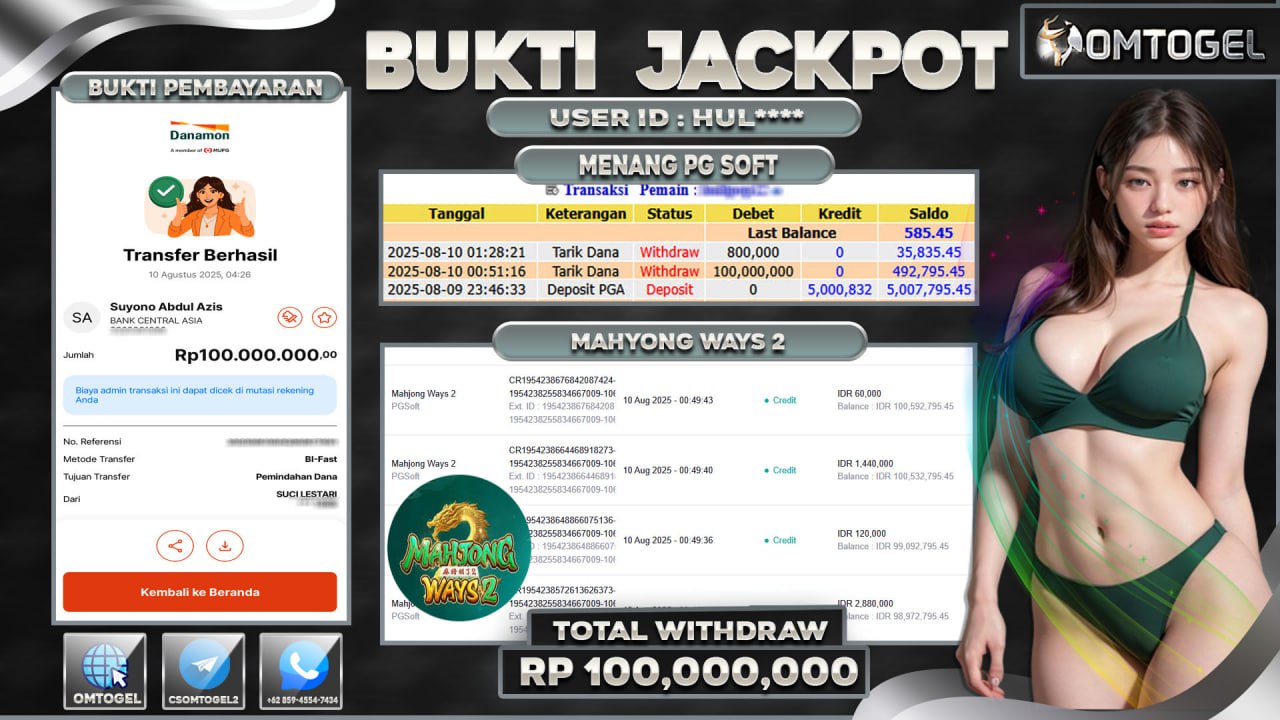 OMTOGEL JACKPOT PGSOFT MAHJONG WAYS 2 100 JUTA DI BAYAR LUNAS ,-
