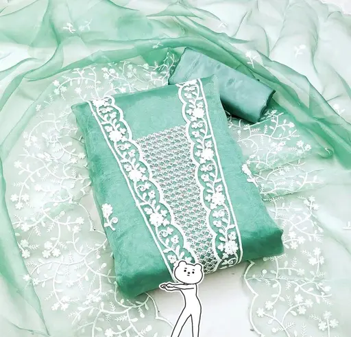 Women Teal Embroidered Organza Suits & Dress Materials
(R117)
