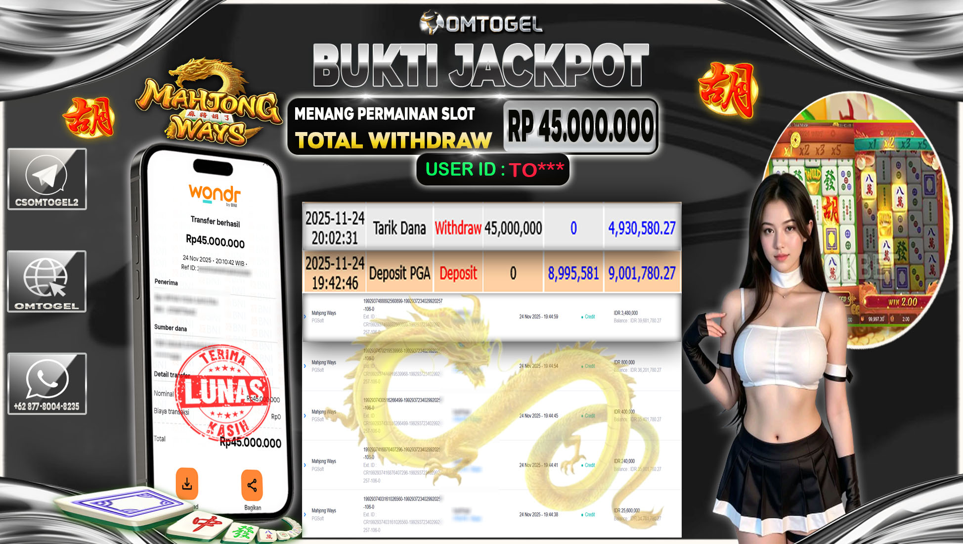 OMTOGEL JACKPOT PGSOFT MAHJONG WAYS  ,45 JUTA DI BAYAR LUNAS ,-