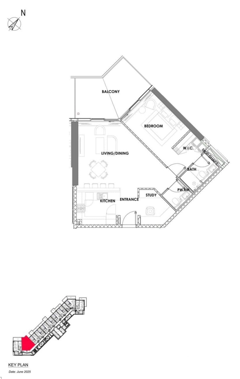 Golf Green 2 1-BR apartment keyplan layout showing unit configuration and tower positioning in Damac Hills Dubai, Distress Deal property floorplan