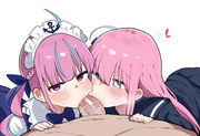 minato aqua, (gotoh hitori)_5, 2girls, kobinbin, nsfw, {{collaborative fellatio} s-5465107