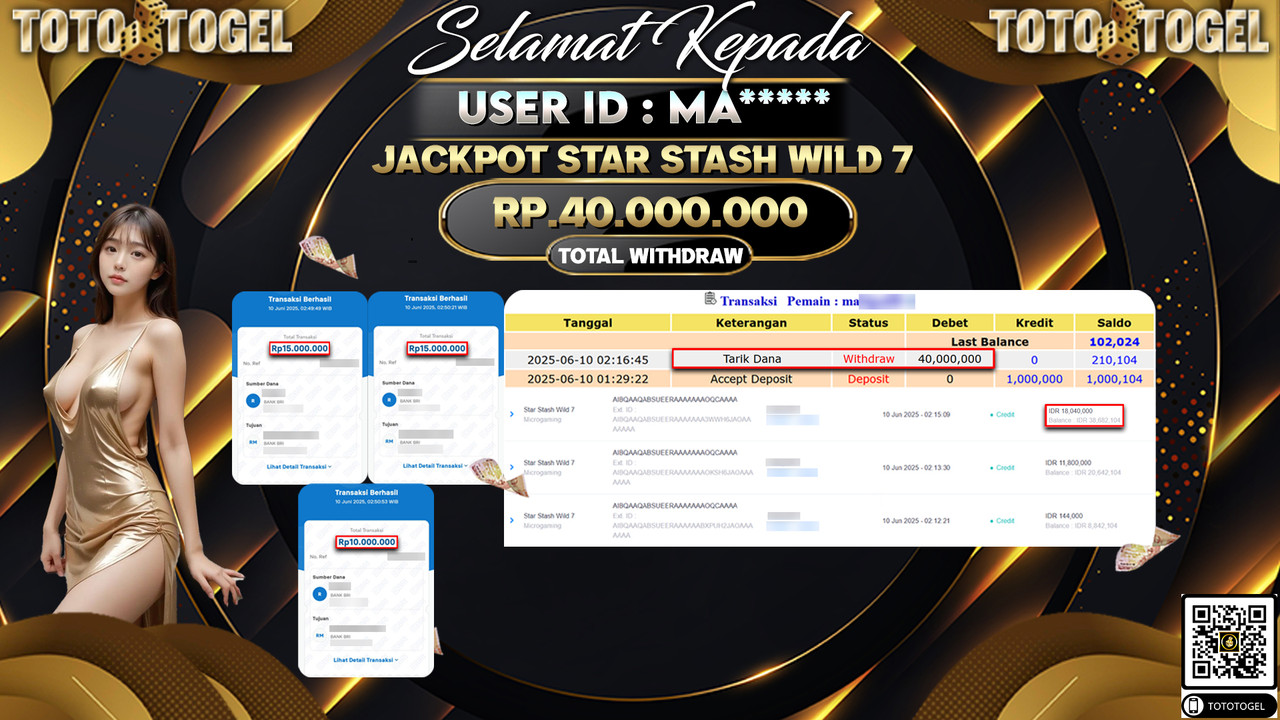 Bukti Pembayaran Jackpot Permainan Slot Star Stash Wild 7 ID:MA***** LUNAS