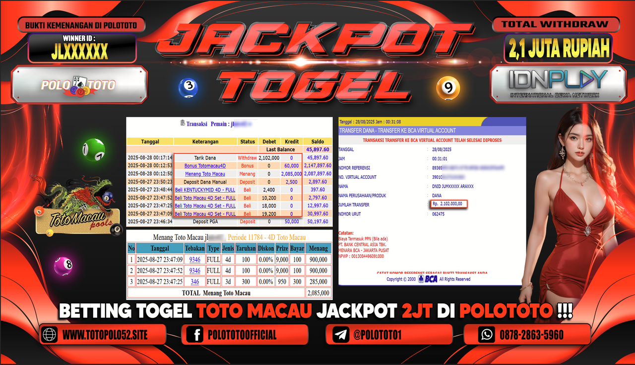 POLOTOTO JACKPOT TOGEL TOTO MACAU Rp.2.100.000,- LUNAS