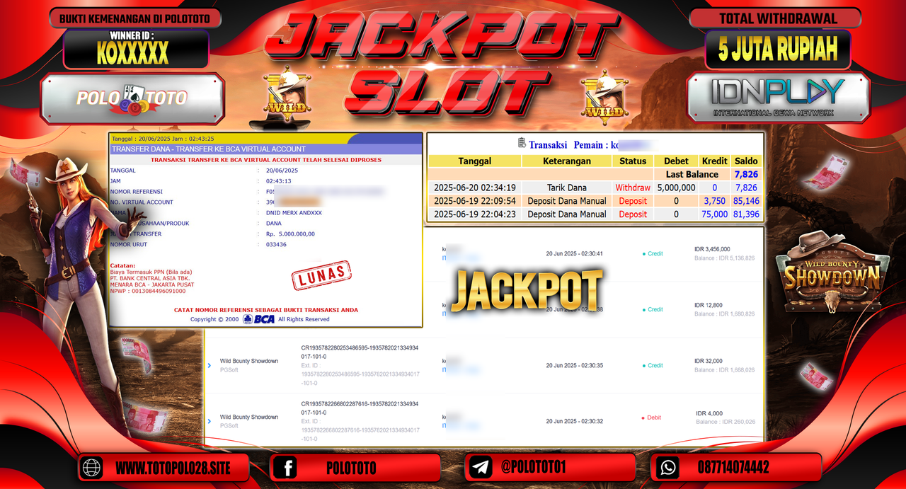 POLOTOTO JACKPOT SLOT WILD BOUNTY SHOWDOWN Rp.5.000.000,-