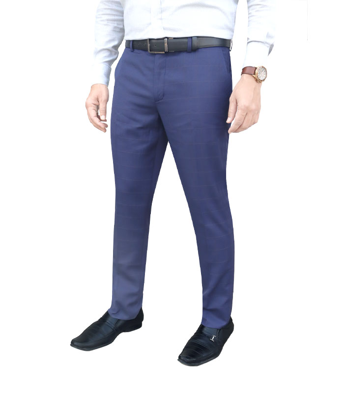 Men’s Formal Trouser Slim Fit Plain Front Cross Pocket Color: E/W (Blue Dot CK)