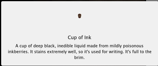 screenshot of cup of ink's look description