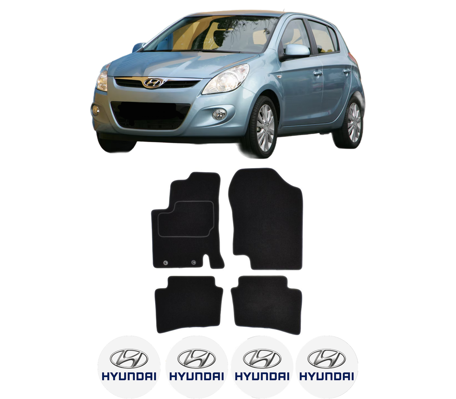 Set Covorase Presuri HYUNDAI i20 I (PB, PBT) din 2008-2015, Auto, Material Textil Mocheta, 4 Stickere auto cu HYUNDAI