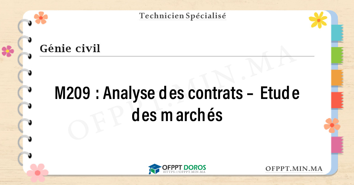 Sommaire détaillé du cours Analyse des contrats – Etude des marchés M209 OFPPT - Structure du module