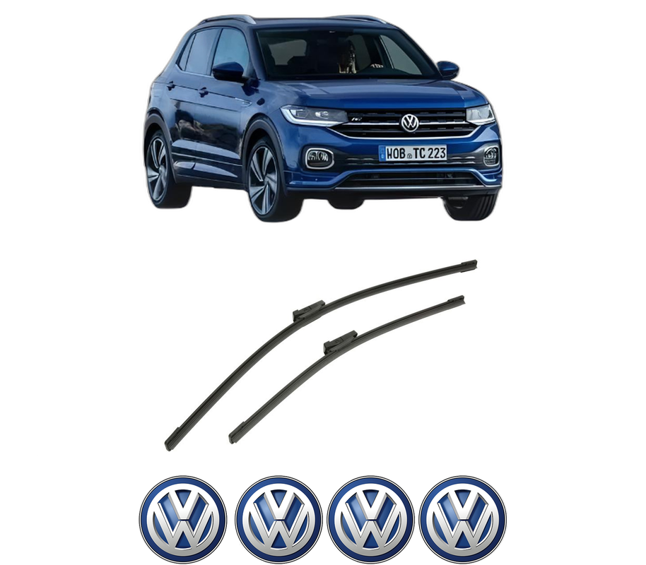 Set stergatoare auto Volkswagen T-CROSS (C11, D31) din 2018-2020, pentru parbriz auto, 2 bucati, Bosch Aerotwin, din cauciuc siliconat rezistent, 4 Stickere Auto Volkswagen