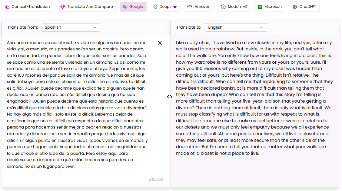 Spanish to English translation of Google