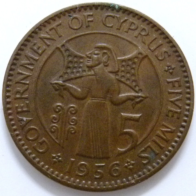 Chipre. 5 Mils (1956) Isabel II CYP-5-Mils-1956-rev