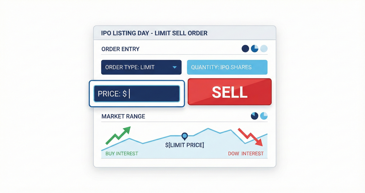 Illustration showing an IPO stock entering the market with a clock highlighting pre-open session