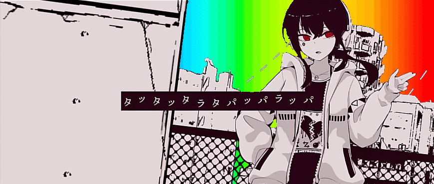 a screencap from dark hero ennui edited with a rainbow background
