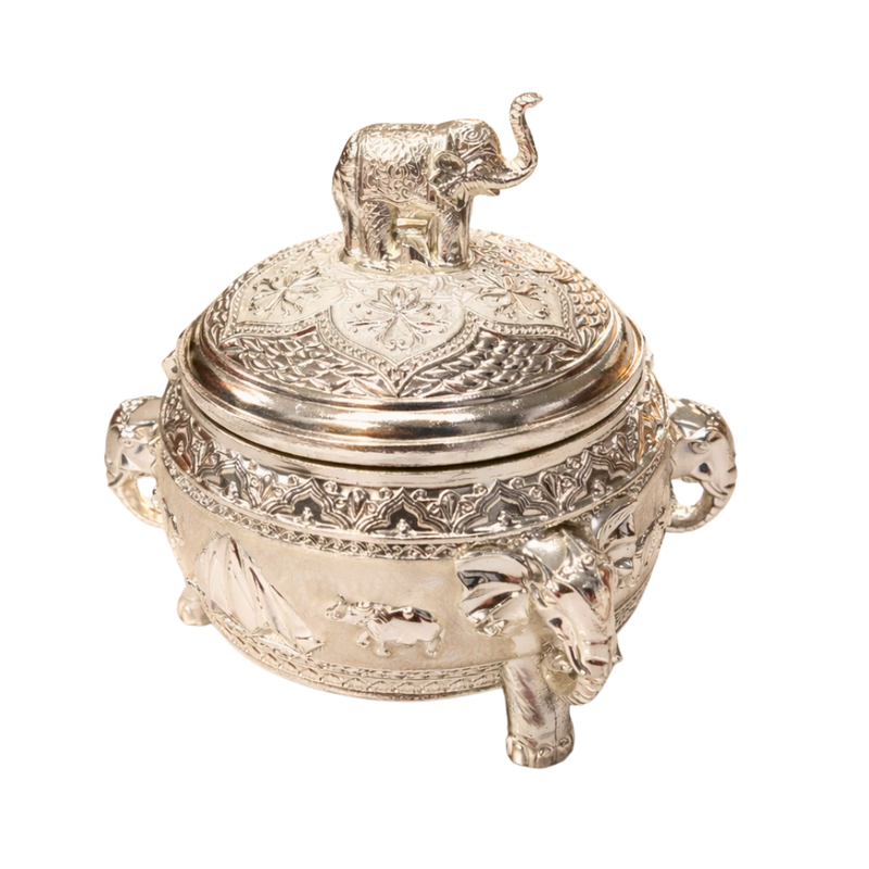 Elephant Round Mukhwas/sugar Pot White