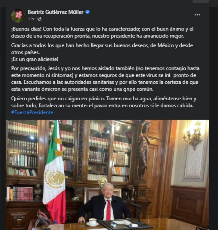 Beatriz Gutiérrez Müller asegura que AMLO amaneció mejor, todos están aislados
