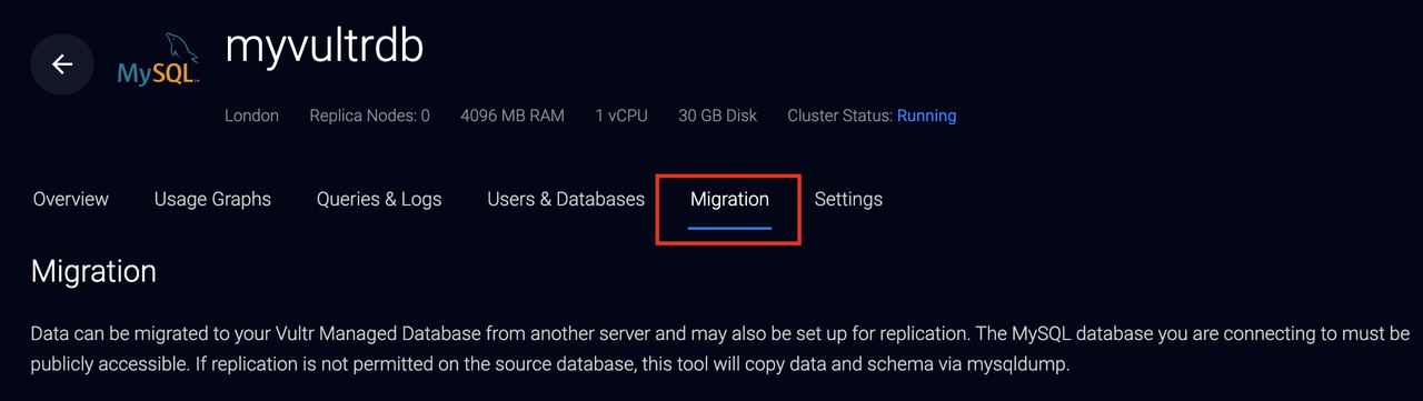 Vultr Migration Tab