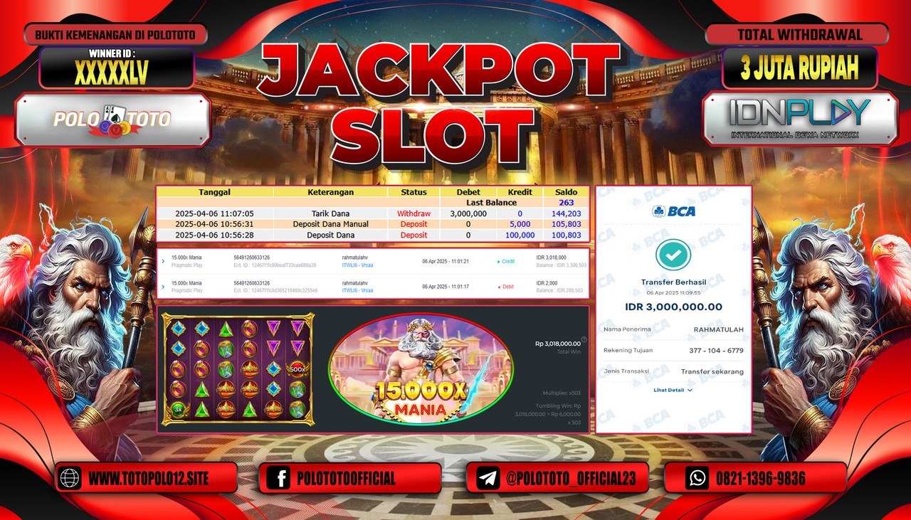 POLOTOTO JACKPOT SLOT 15.000X MANIA Rp.3.000.000,-