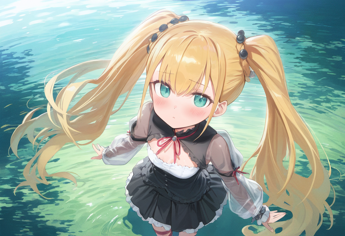 1girl, mikozin, NDGD, ohlia, {kobayashi ritz}, reoen, tsundere, from above, aqua s-1333647028