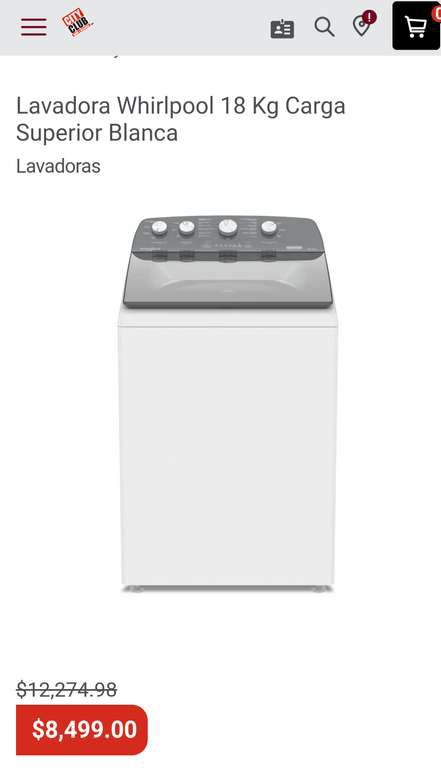 City club. Lavadora Whirlpool 18 Kg Carga Superior Blanca 
