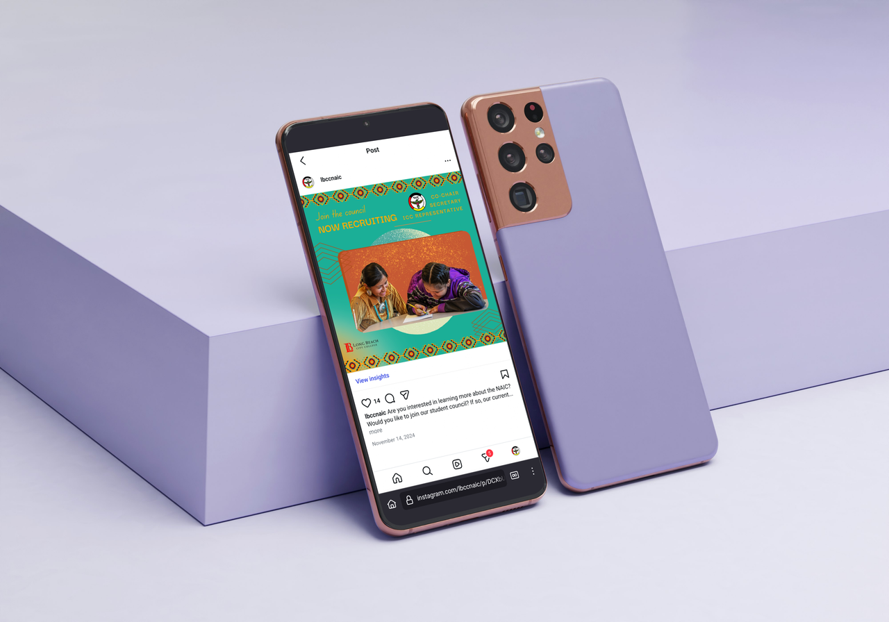 mobile phone displaying  teal instagram post for Native American club