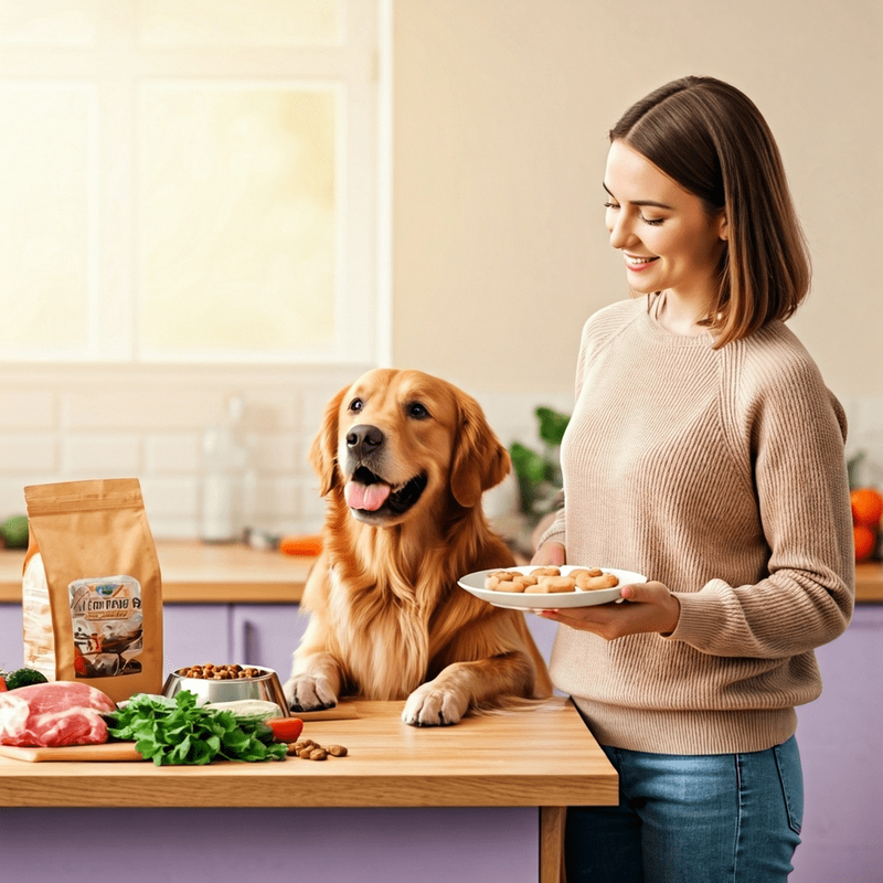 Perro comiendo feliz