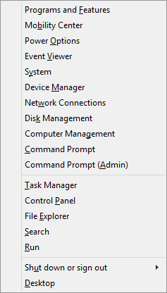 Windows options showing up when pressing Windows key plus X key