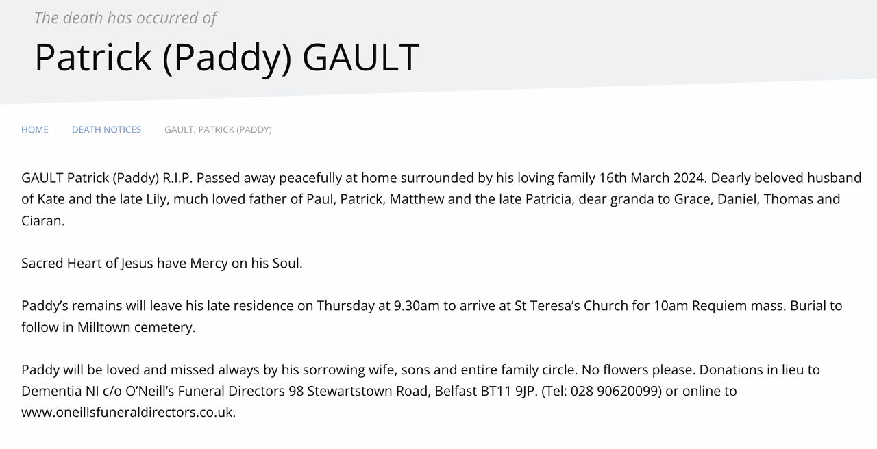 2024 03 16 Death Gault (Paddy) Patrick