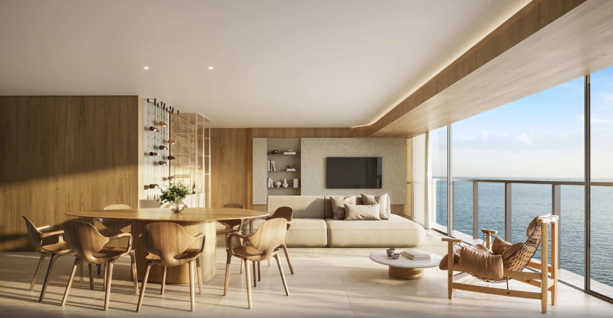 Sala de jantar moderna com vista panorâmica para o rio Capibaribe