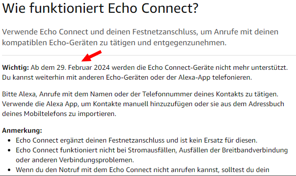 Aus für Echo Connect