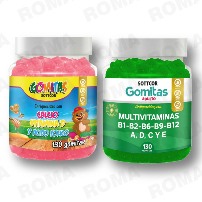 PACK 2 GOMITAS CALCIO NIÑOS + MULTIVITAMINAS ADULTOS SOTTCORLABS