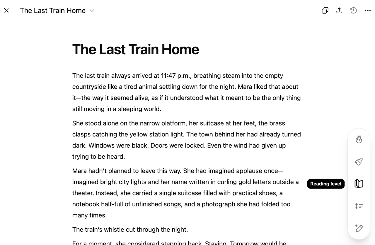 ChatGPT Canvas showing the split-screen layout: chat pane on the left, editable document on the right
