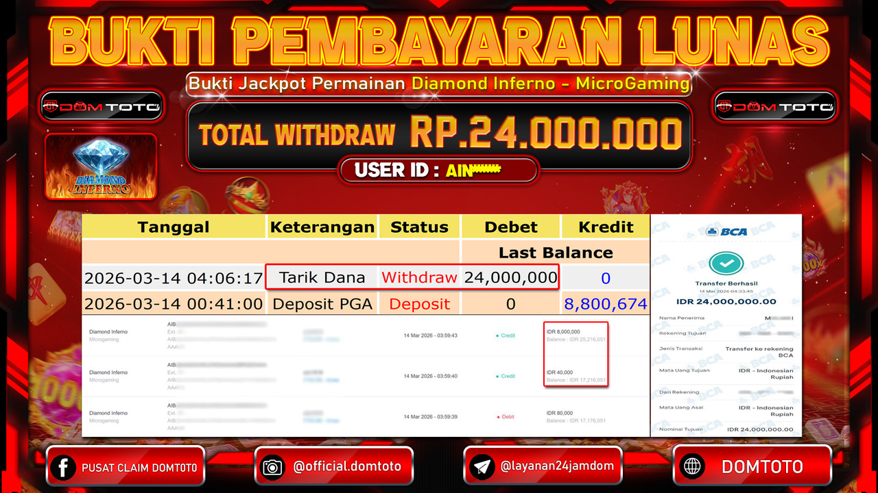 JACKPOT SLOT Diamond Inferno Microgaming 14 MARET 2026