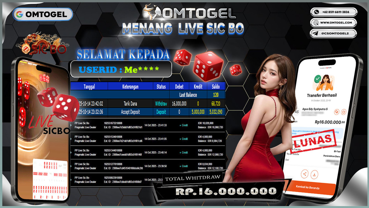 OMTOGEL JACKPOT PRAGMATIC CASINO PP LIVE SIC BO 16 JUTA DI BAYAR LUNAS ,-