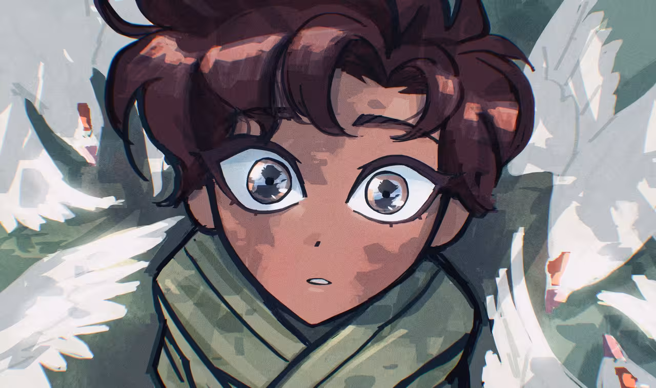 Alastor looking up at Lucifer (Orleans)