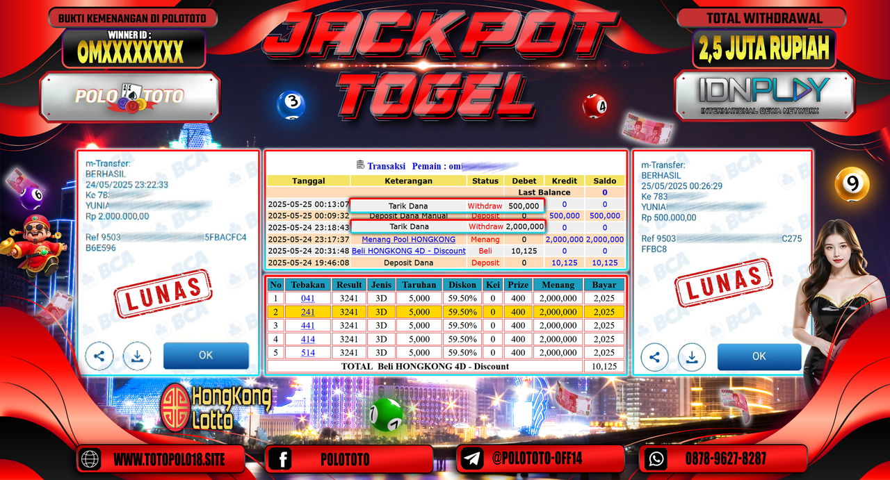 POLOTOTO JACKPOT TOGEL HONGKONG LOTTO Rp.2.500.000,-